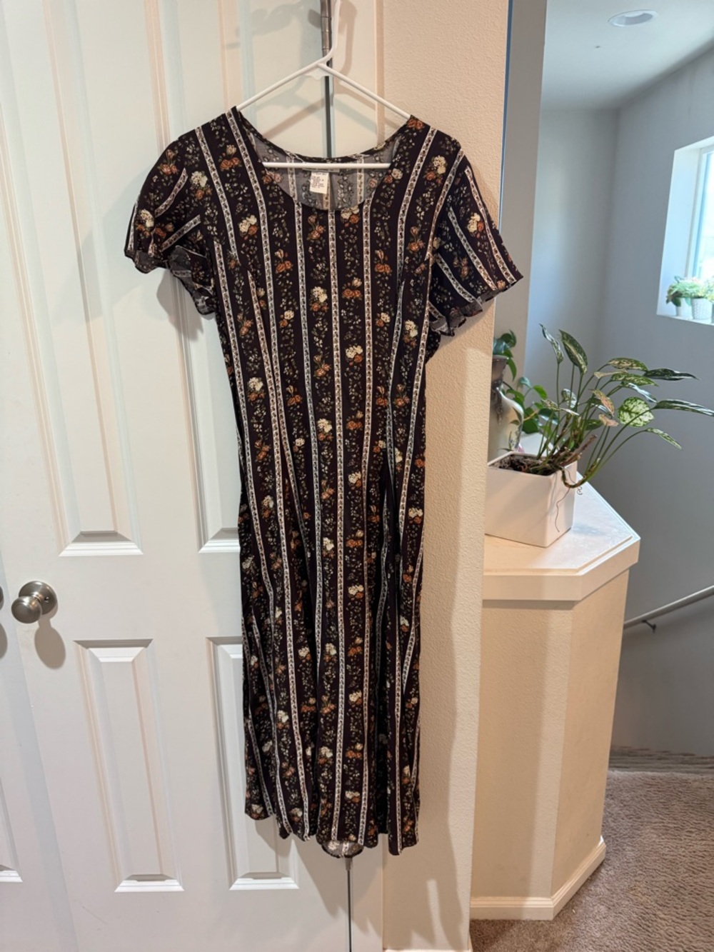 Vintage Rampage Brown Floral Stripe Midi Dress